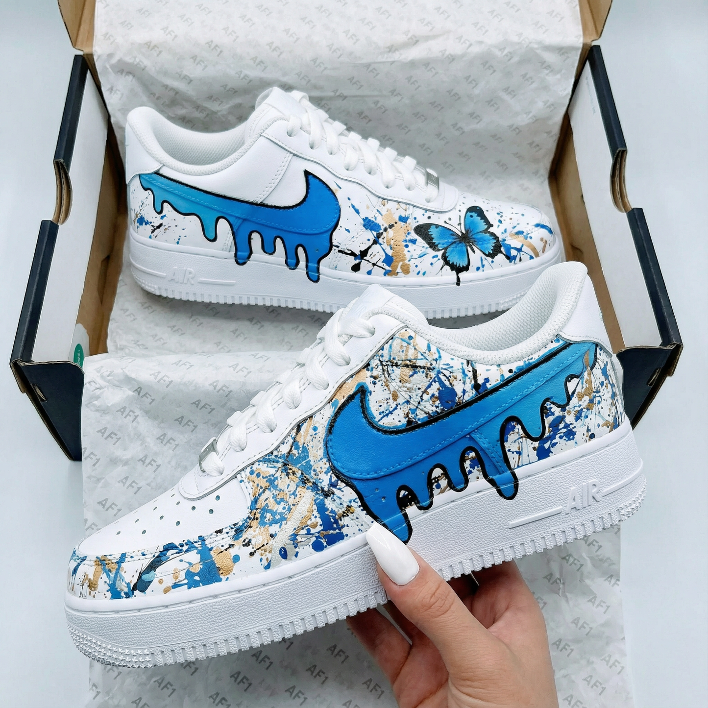 Blue Butterfly Splatter Custom AF 1s Shoes