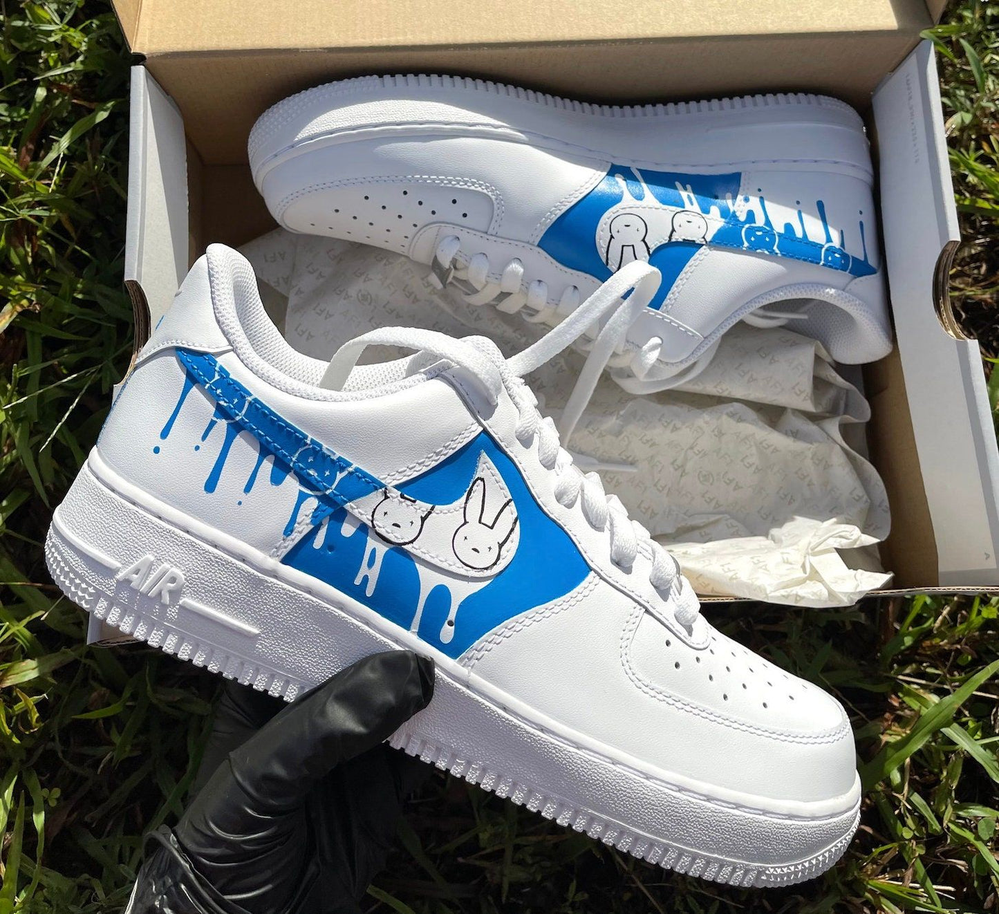 Blue Cartoon Character Drip Custom AF 1s Shoes