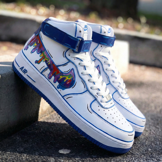 Blue Color - Dripping Pattern Custom AF 1s Shoes