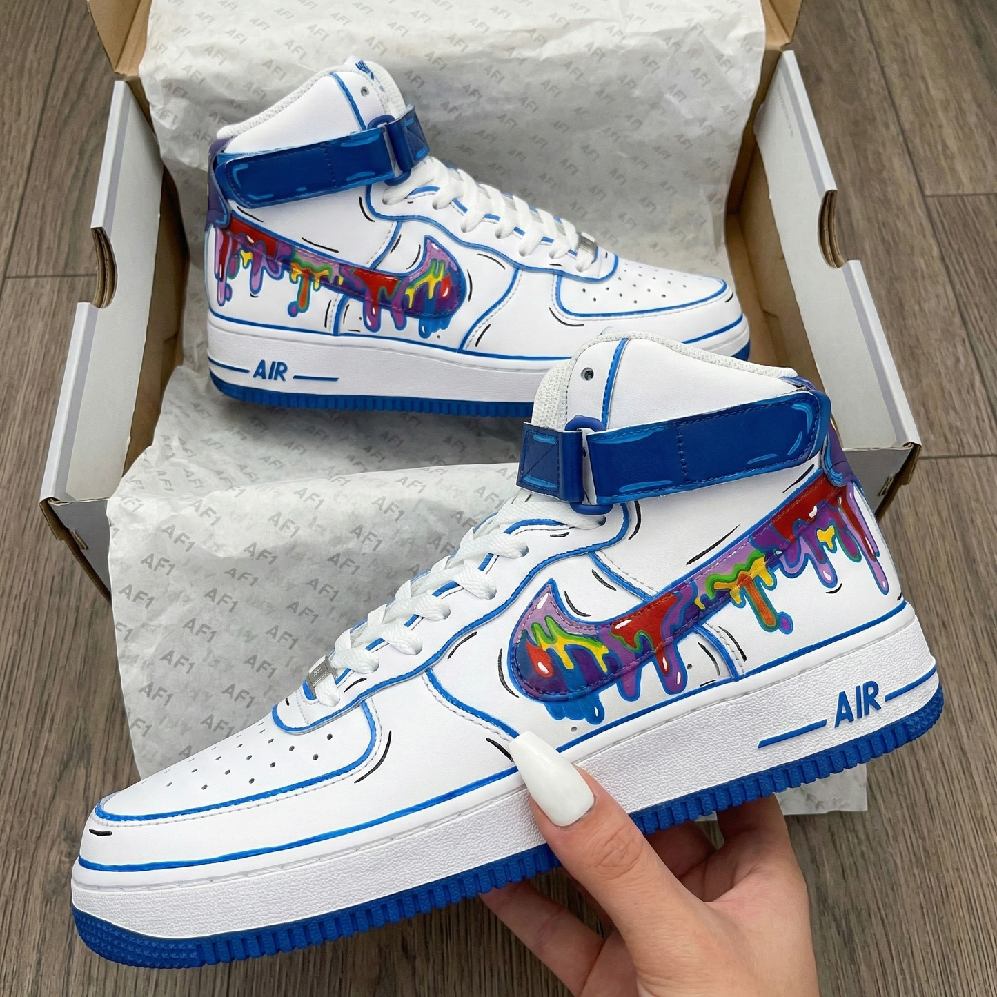 Blue Color - Dripping Pattern Custom AF 1s Shoes