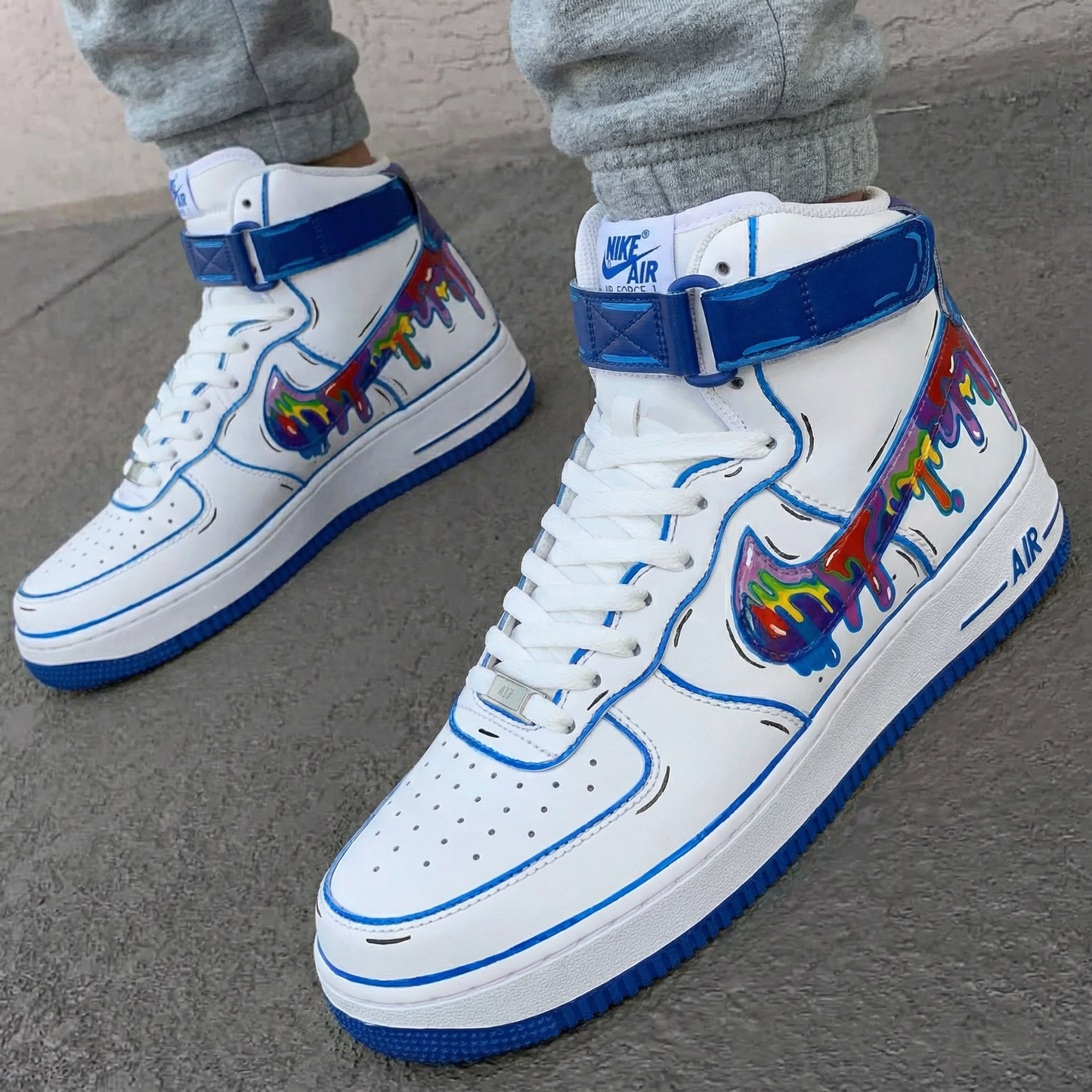 Blue Color - Dripping Pattern Custom AF 1s Shoes