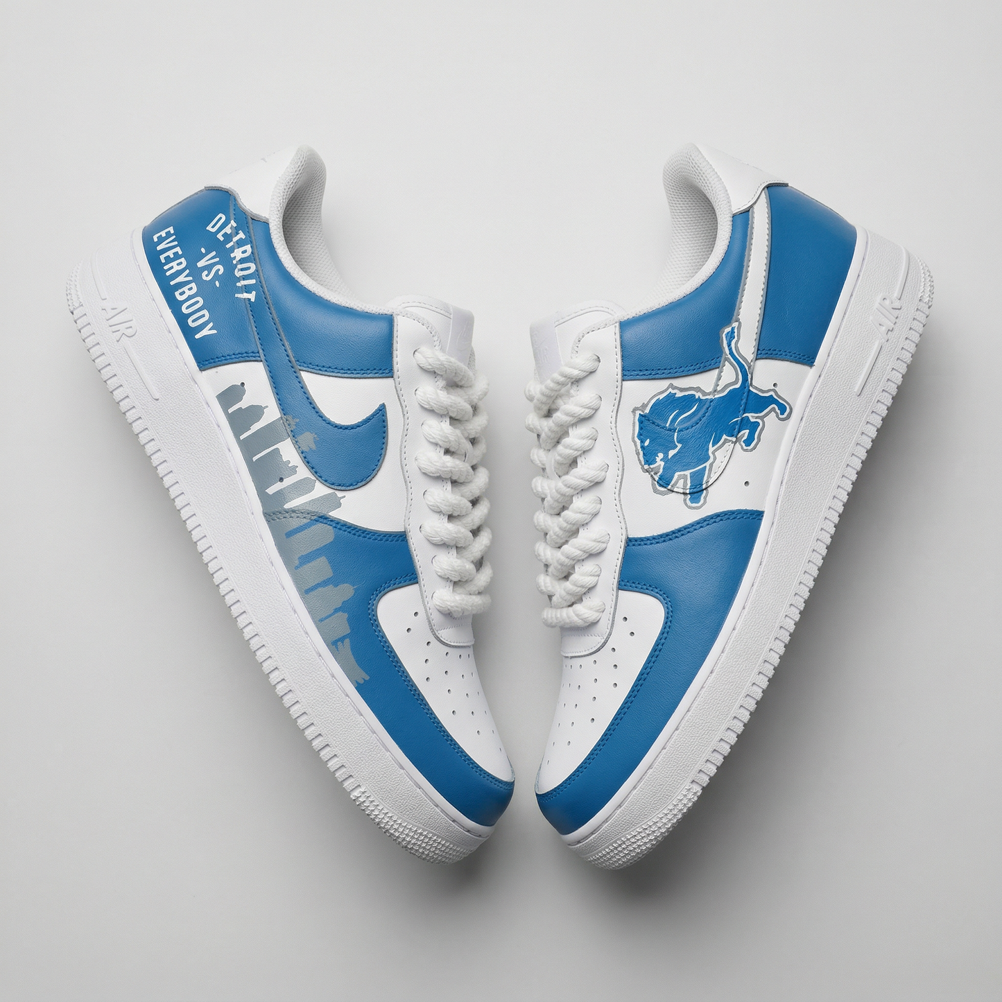 Blue Detroit Lions City Skyline Detroit Vs Everybody Custom AF 1s Shoes