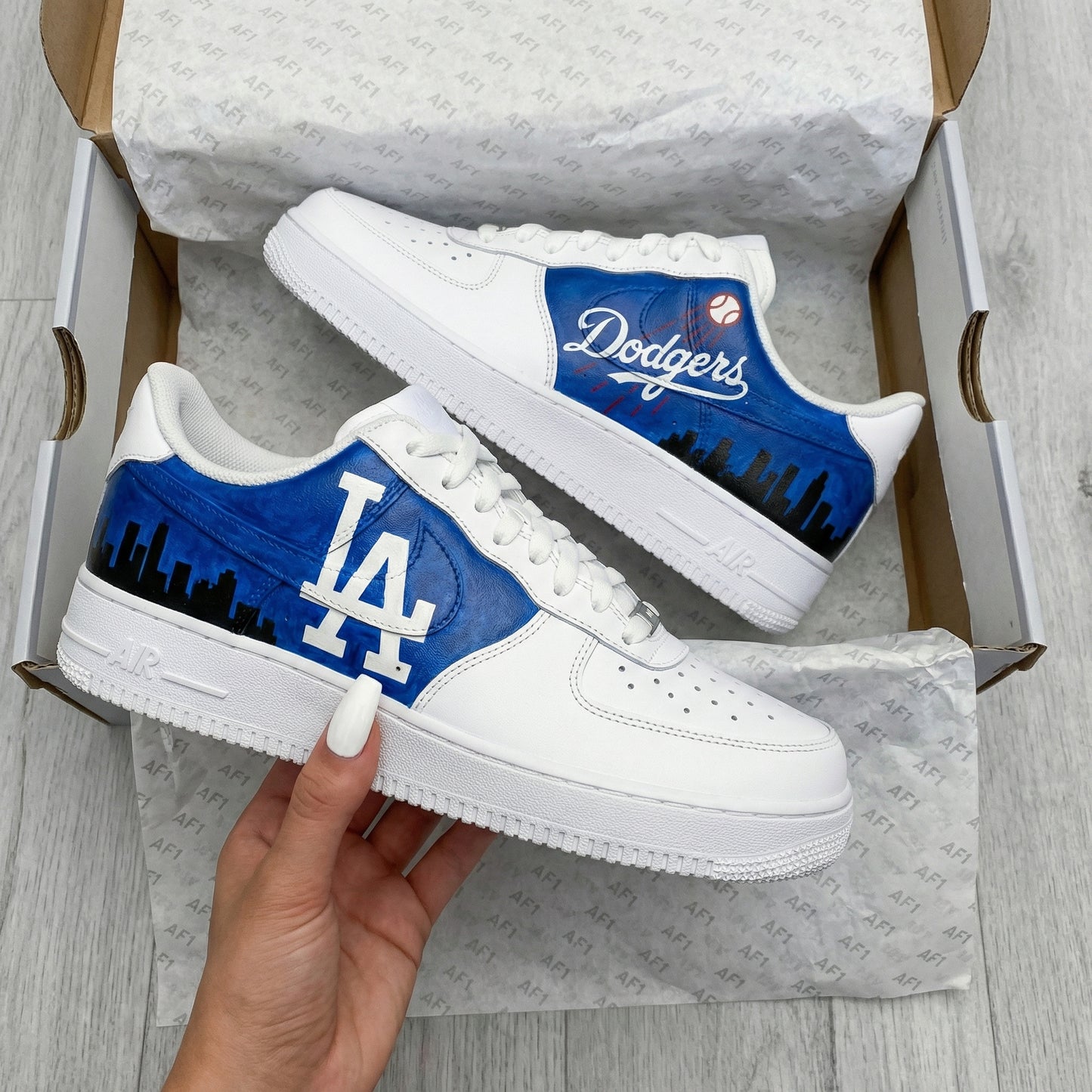 Blue Dodgers LA Baseball City Silhouette Custom AF 1s Shoes