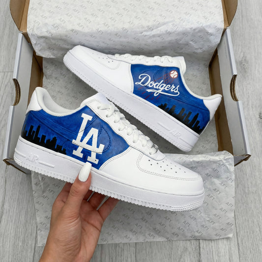 Blue Dodgers LA Baseball City Silhouette Custom AF 1s Shoes