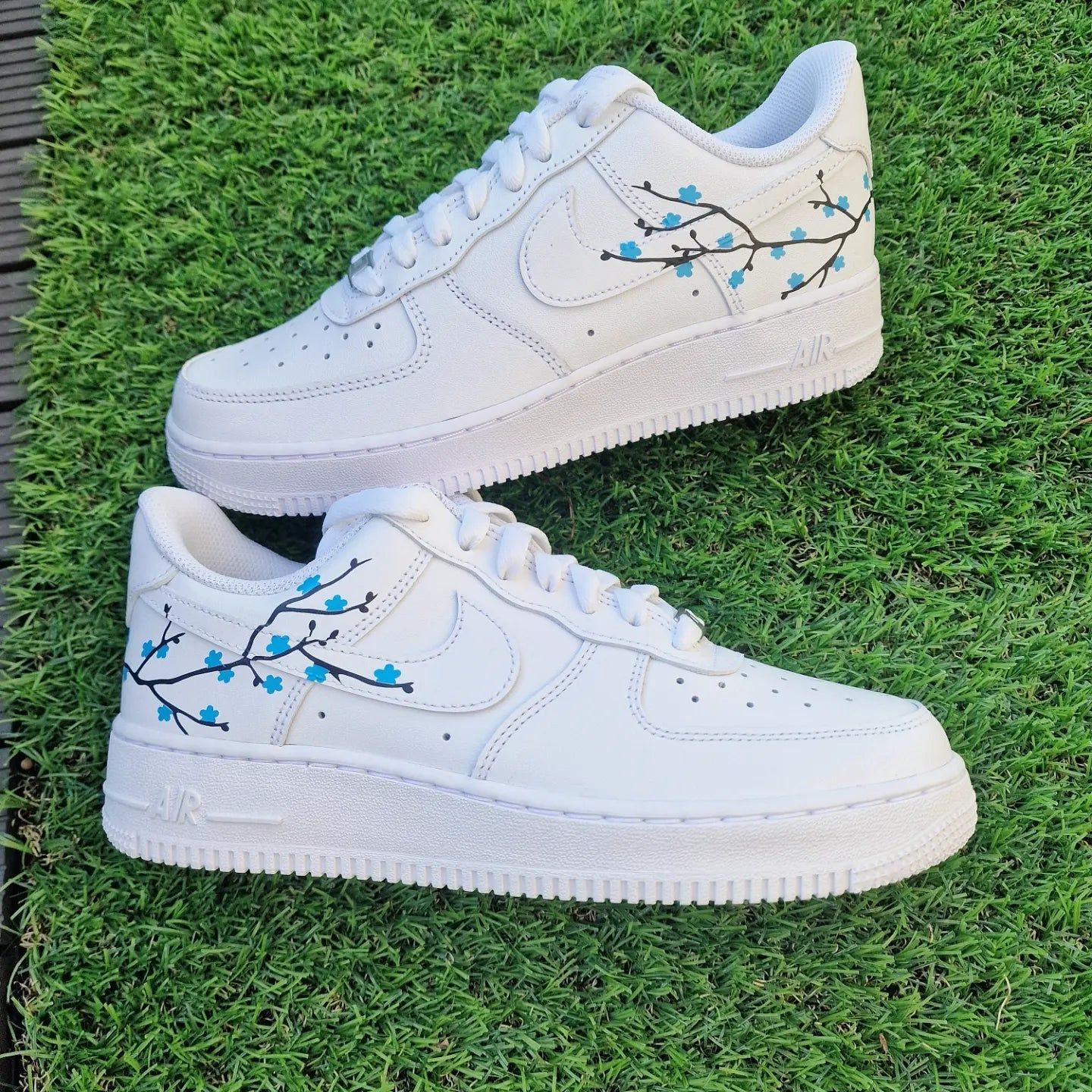 Blue Flower Pattern Custom AF 1s Shoes
