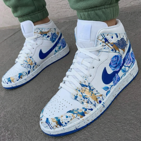 Blue Gold Rose Custom AJ 1s Shoes