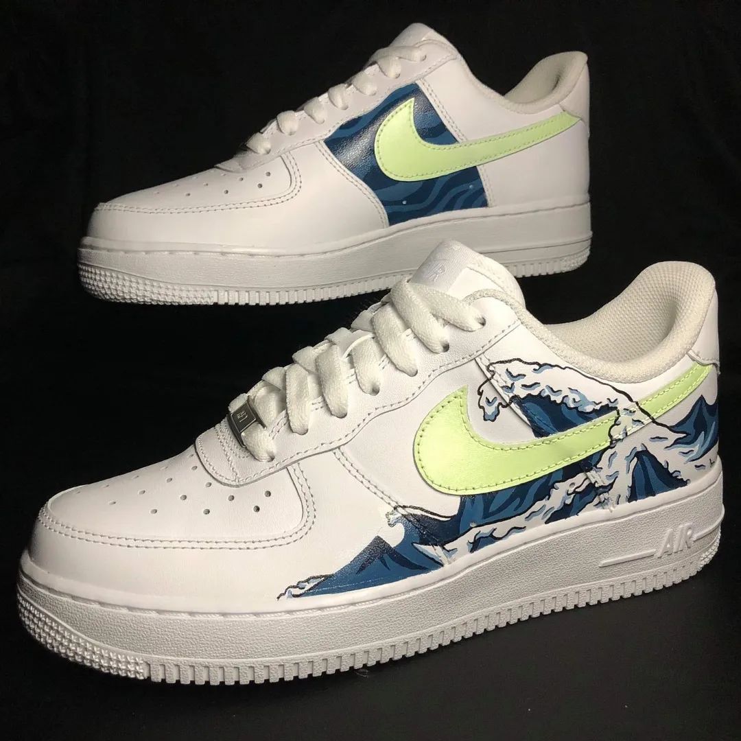 Blue Green Wave Pattern Custom AF 1s Shoes