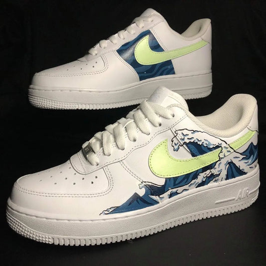 Blue Green Wave Pattern Custom AF 1s Shoes
