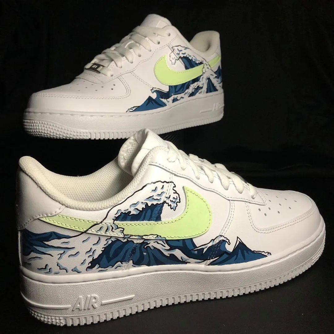 Blue Green Wave Pattern Custom AF 1s Shoes