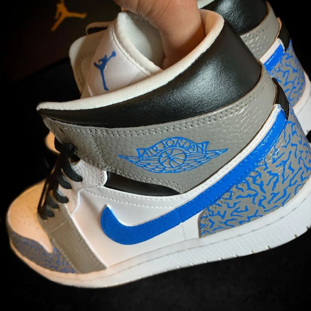 Blue Grey Crackle Custom AJ 1s Shoes