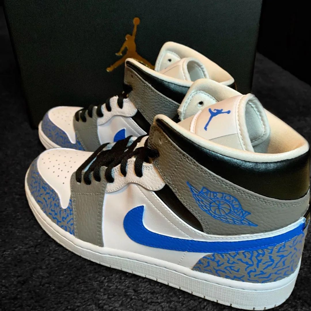 Blue Grey Crackle Custom AJ 1s Shoes