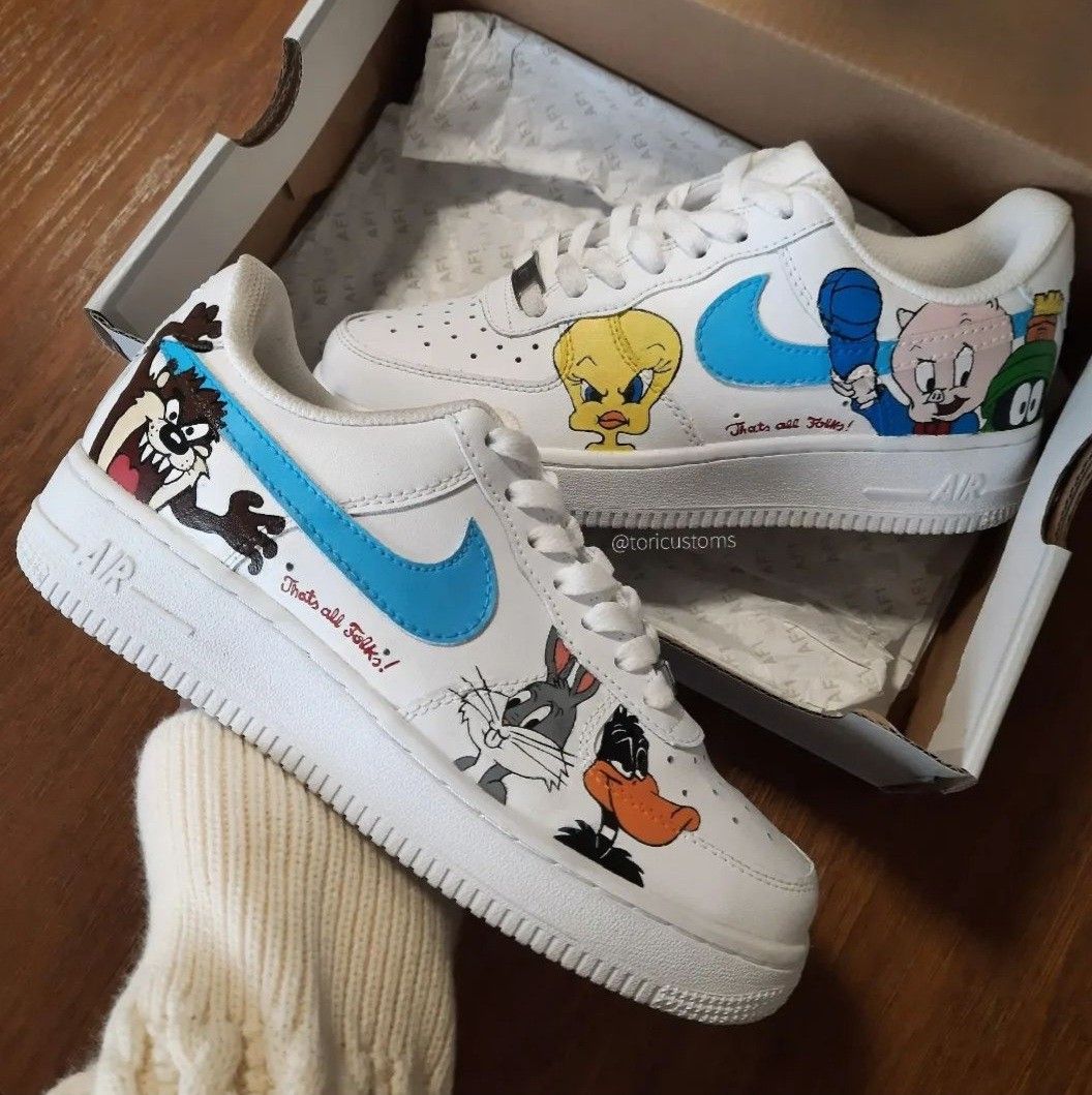 Blue Looney Tunes Custom AF 1s Shoes