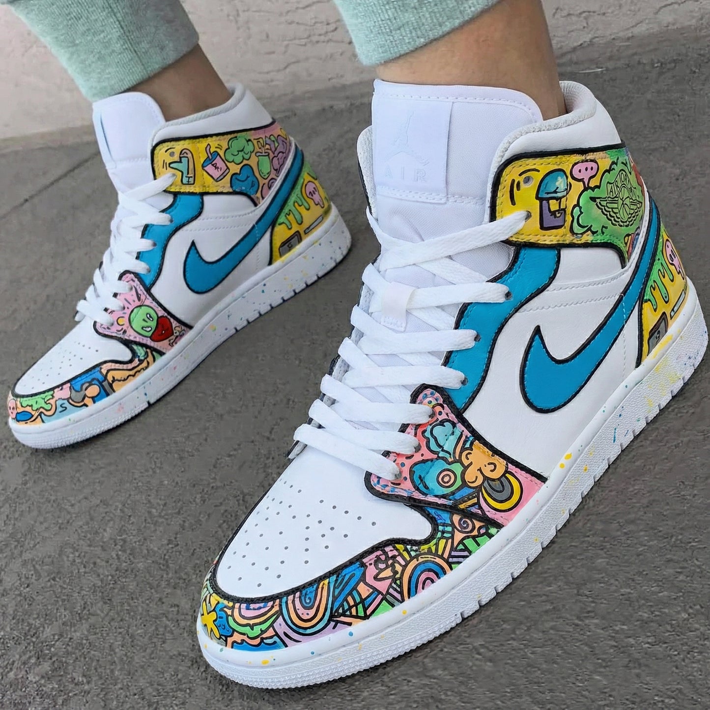 Blue Multicolor Graffiti Custom AJ 1s Shoes