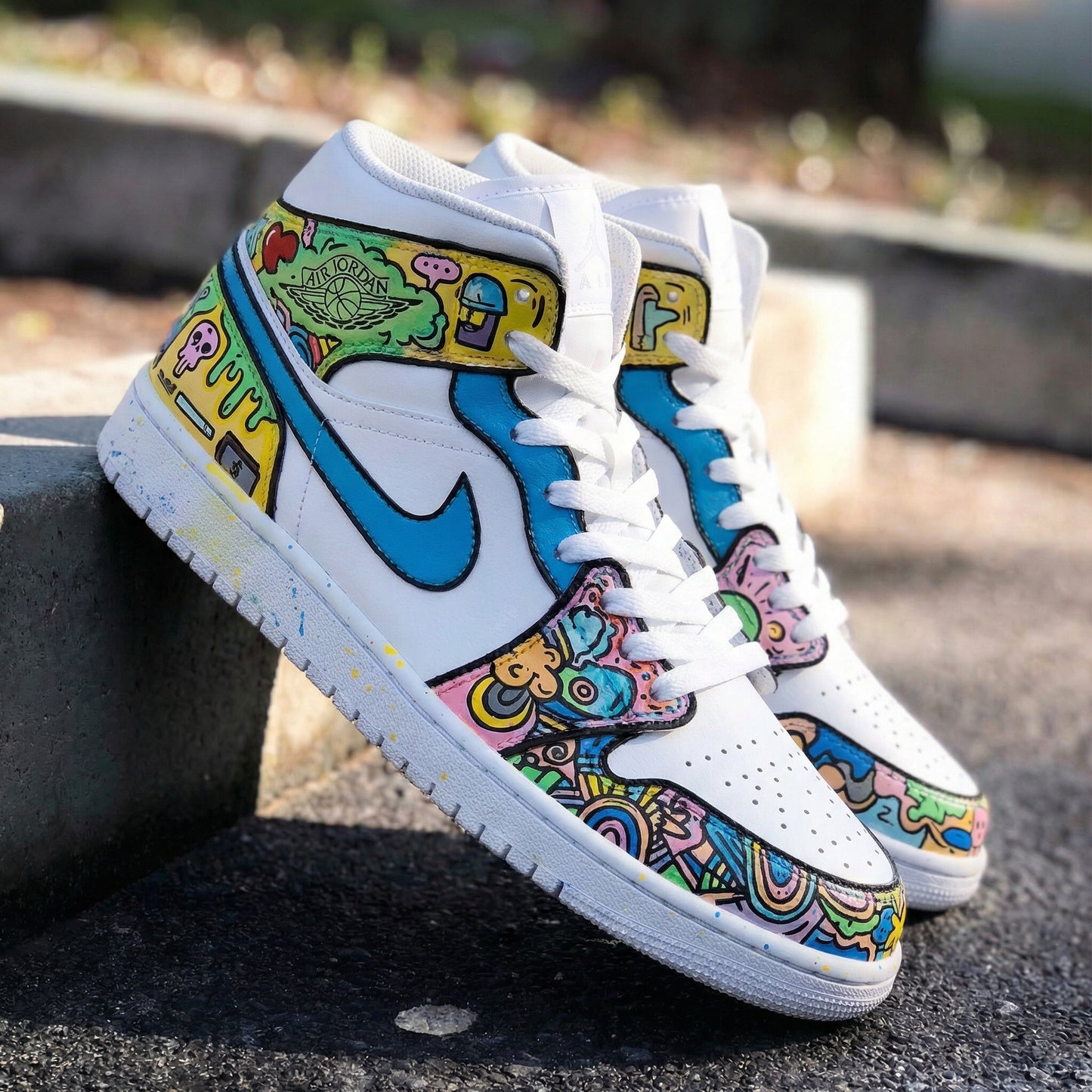 Blue Multicolor Graffiti Custom AJ 1s Shoes