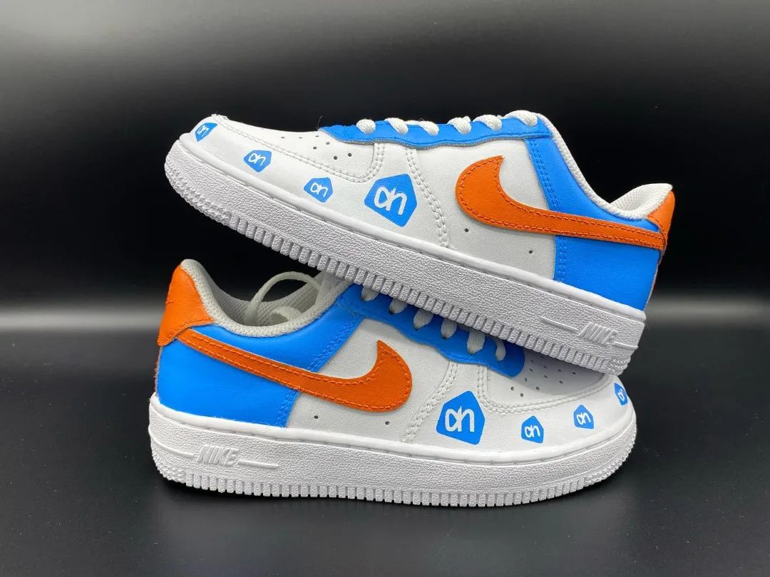 Blue Orange Logo Custom AF 1s Shoes