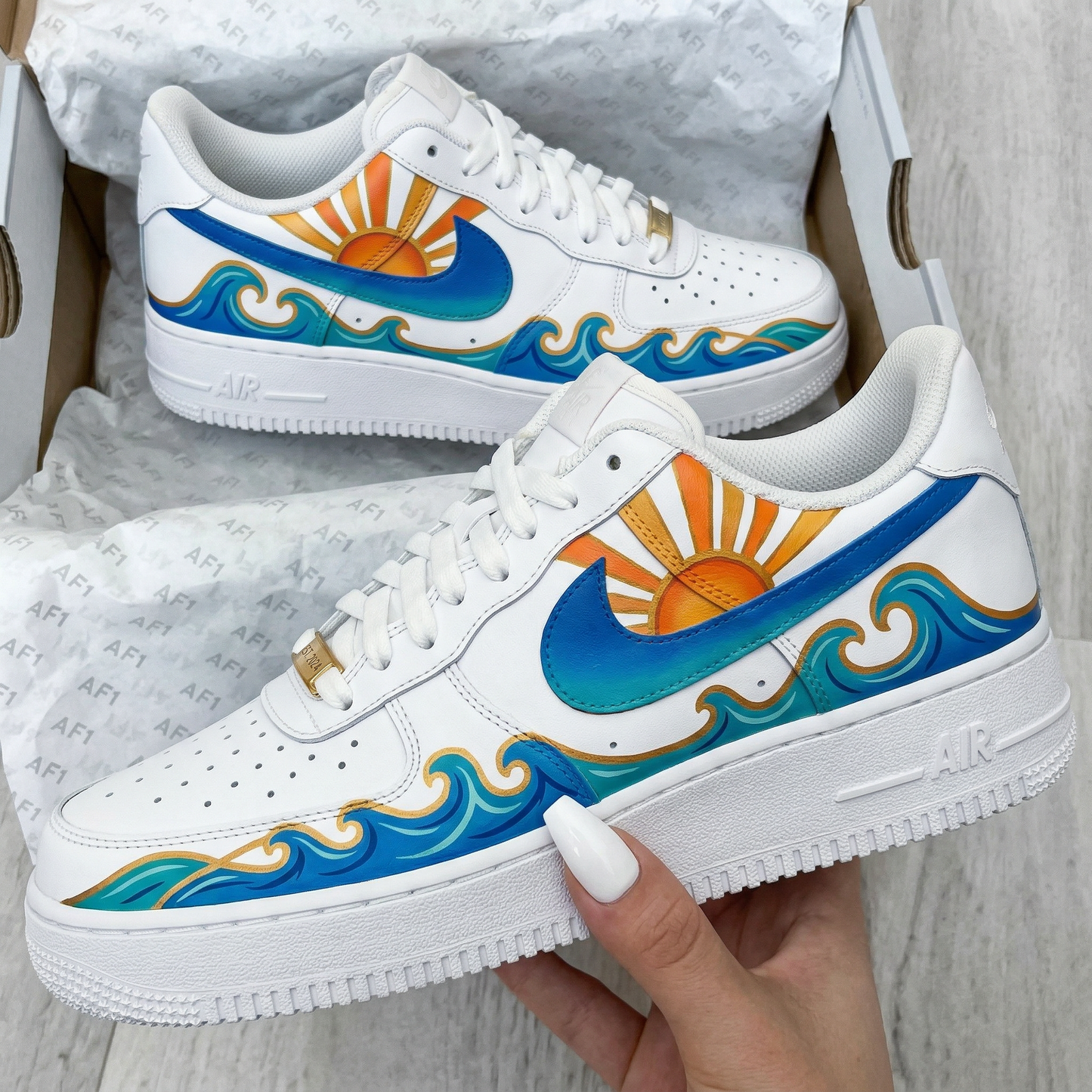 Blue Orange Sun Wave Custom AF 1s Shoes