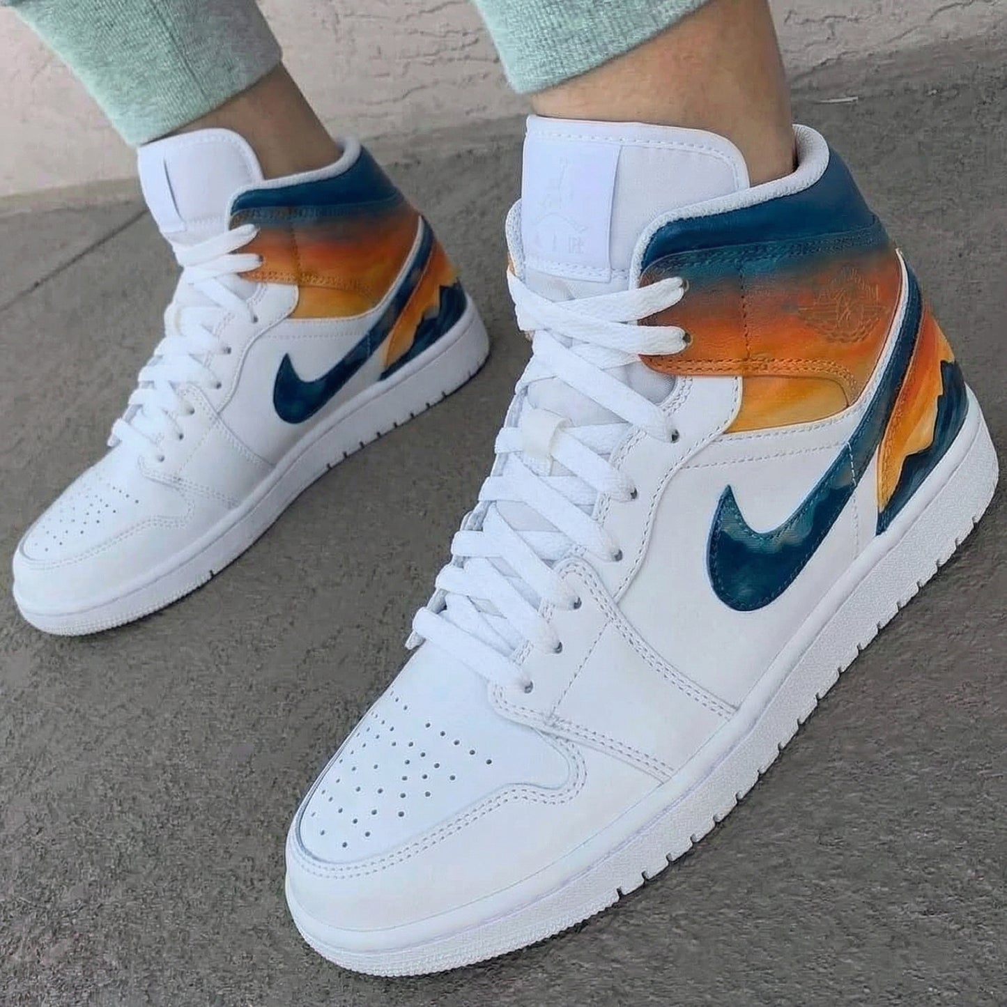 Blue Orange Sunset Mountain Pattern Custom AJ 1s Shoes