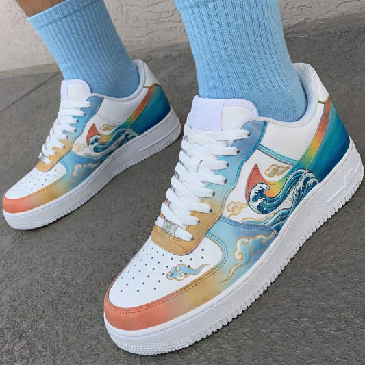 Blue Orange Wave Pattern Custom AF 1s Shoes