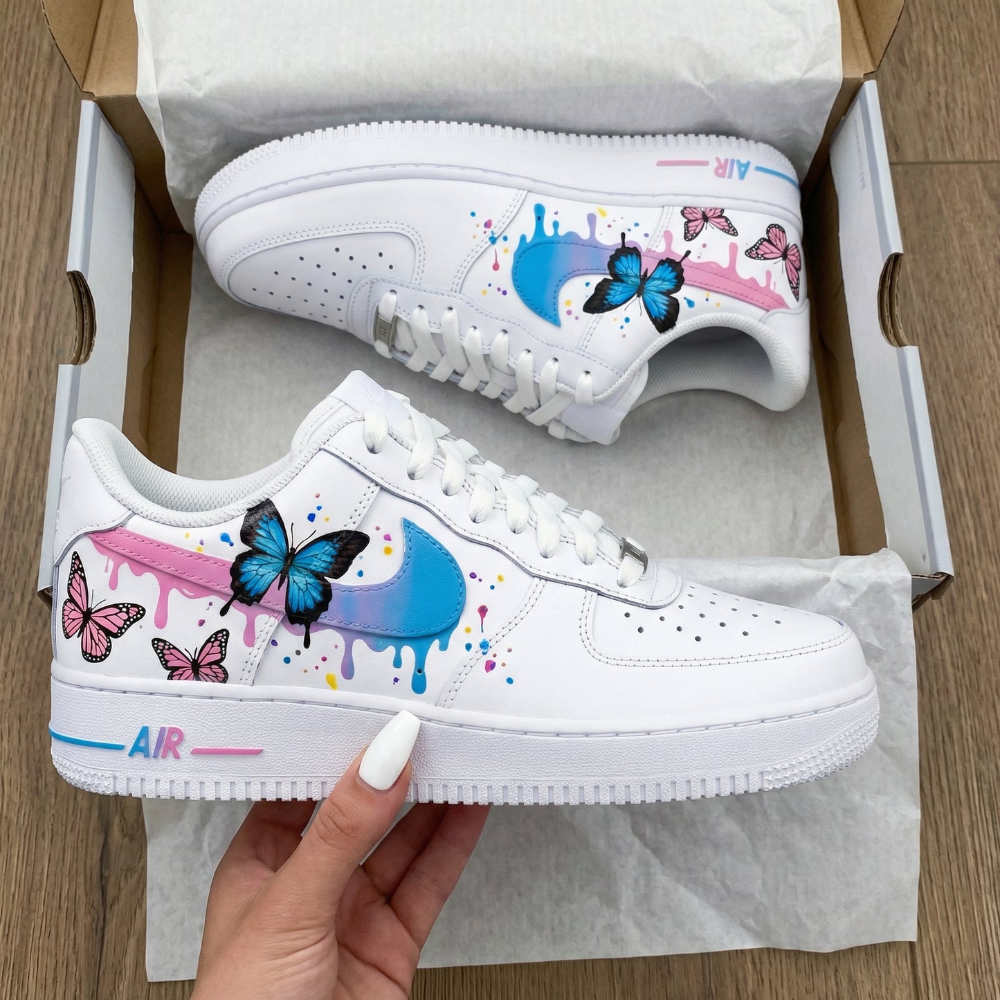 Blue Pink Butterflies Custom AF 1s Shoes