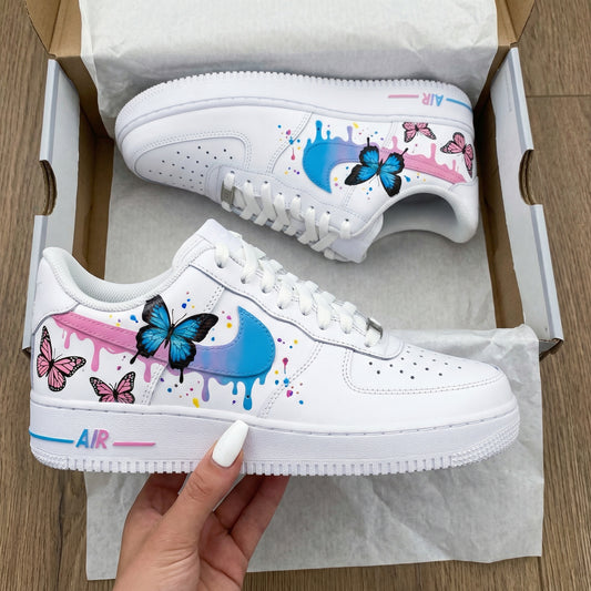 Blue Pink Butterflies Custom AF 1s Shoes