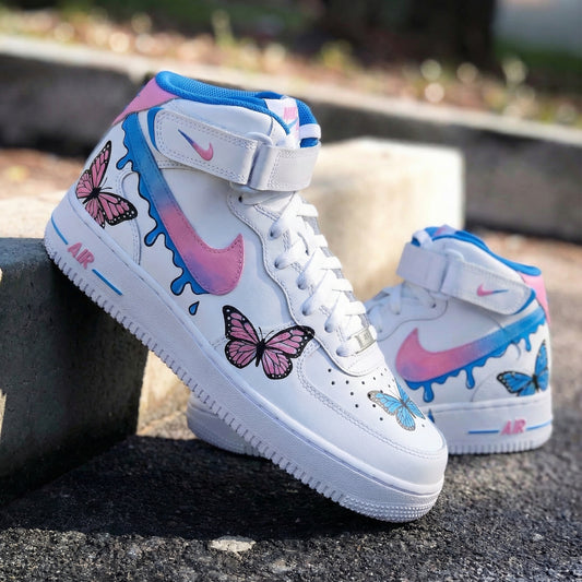 Blue Pink Butterfly Custom AF 1s Shoes
