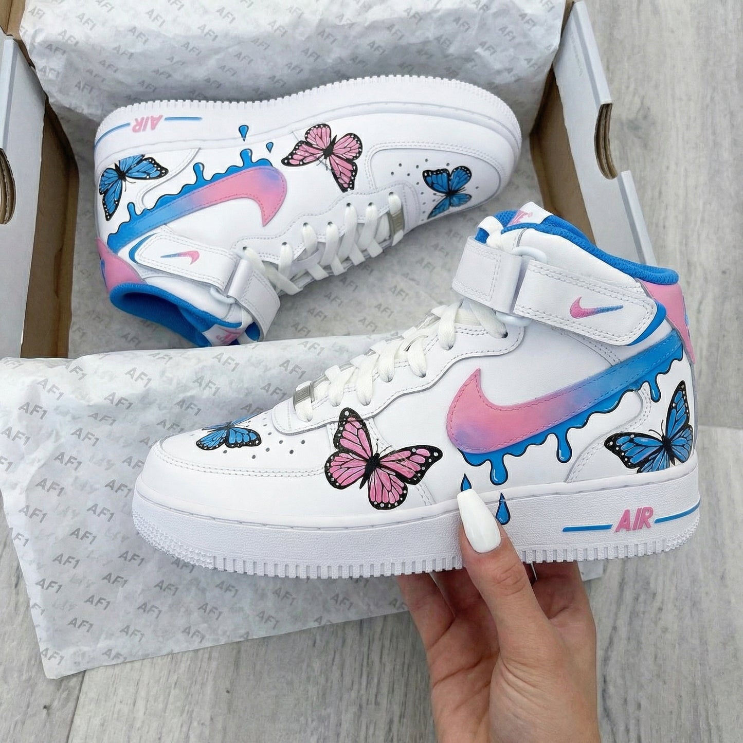 Blue Pink Butterfly Custom AF 1s Shoes