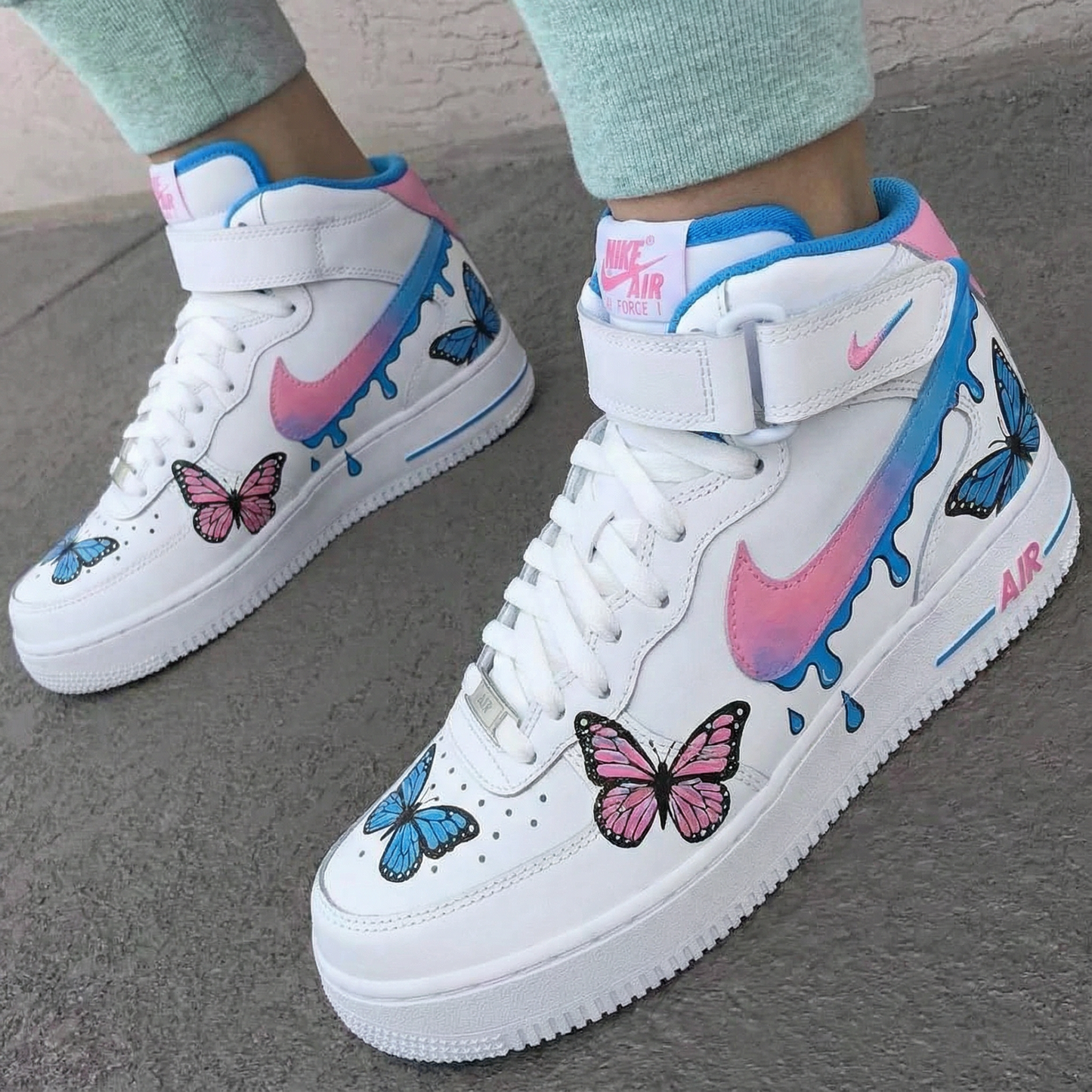 Blue Pink Butterfly Custom AF 1s Shoes