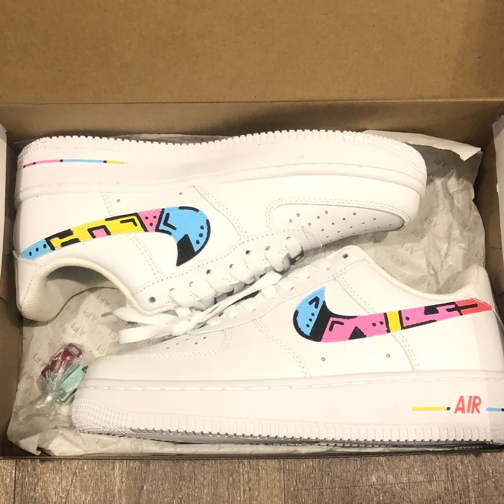 Blue Pink Graphic Custom AF 1s Shoes