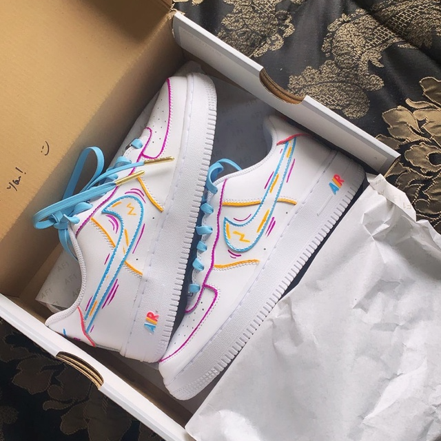Blue Pink Neon Custom AF 1s Shoes