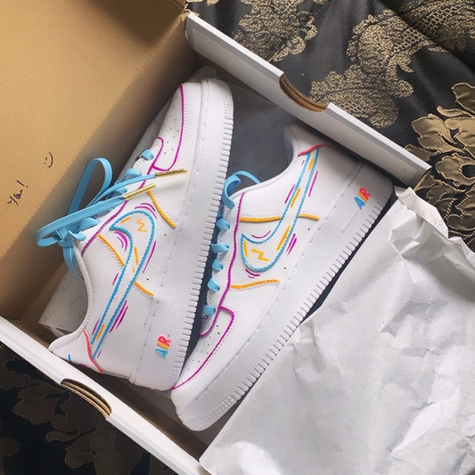 Blue Pink Neon Custom AF 1s Shoes