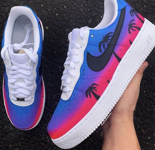 Blue Pink Palm Tree Custom AF 1s Shoes
