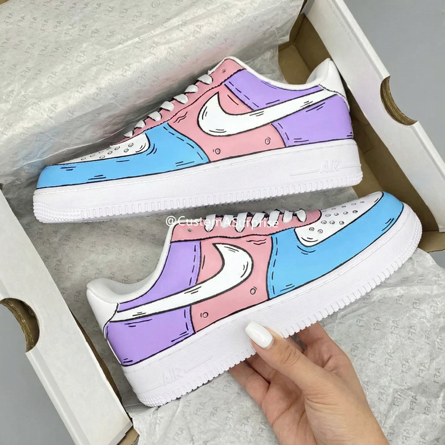 Blue Pink Purple Cartoon Custom AF 1s Shoes