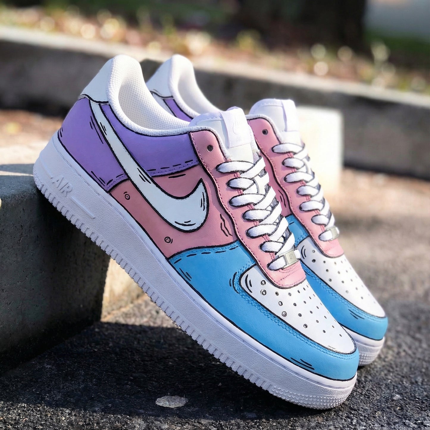 Blue Pink Purple Cartoon Custom AF 1s Shoes