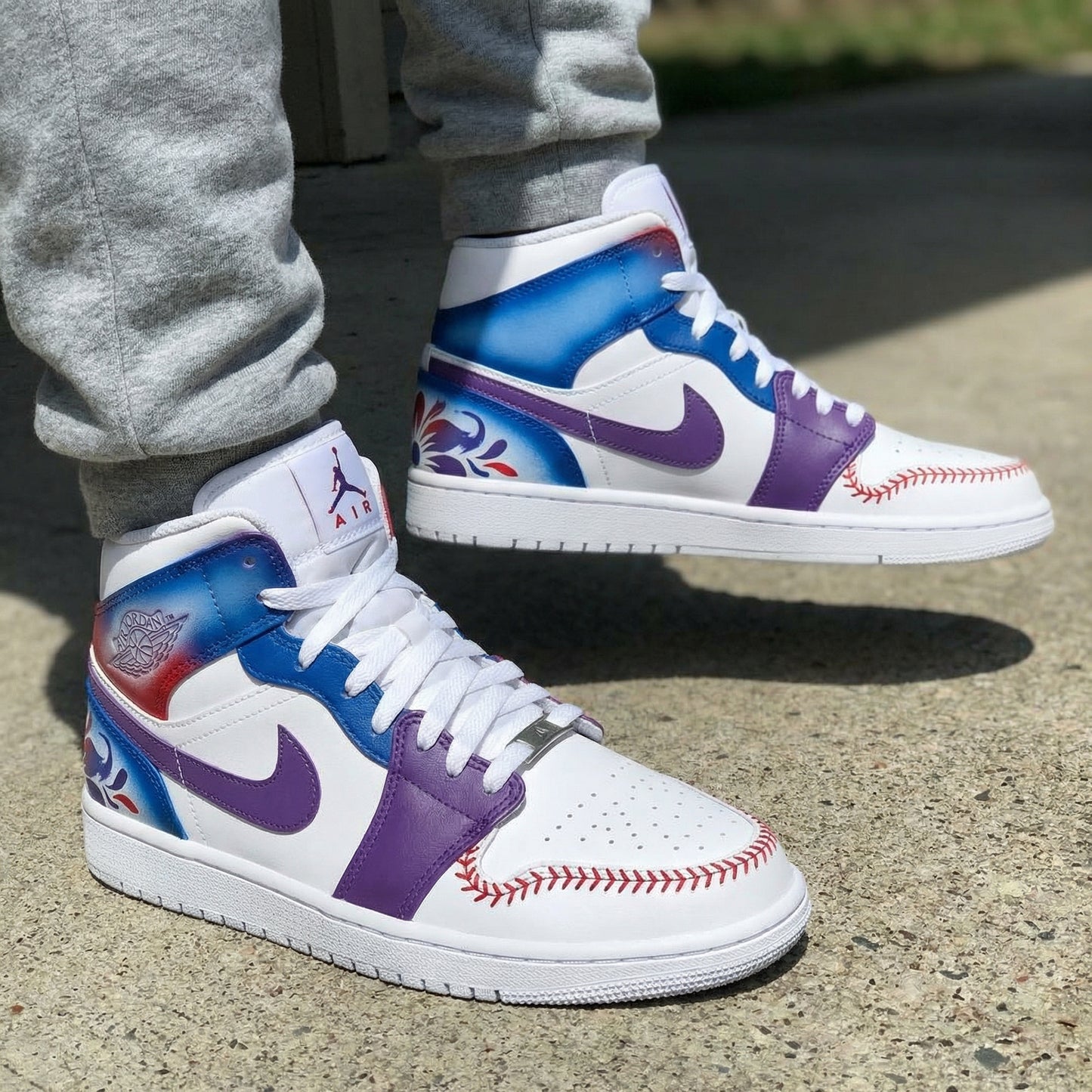Blue Purple Floral Custom AJ 1s Shoes