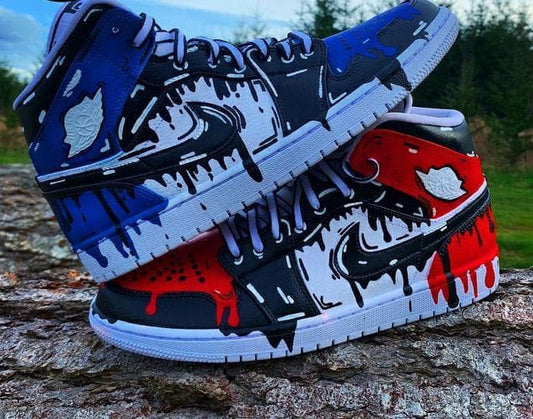 Blue Red Drip Custom Air Jordan 1 Shoes