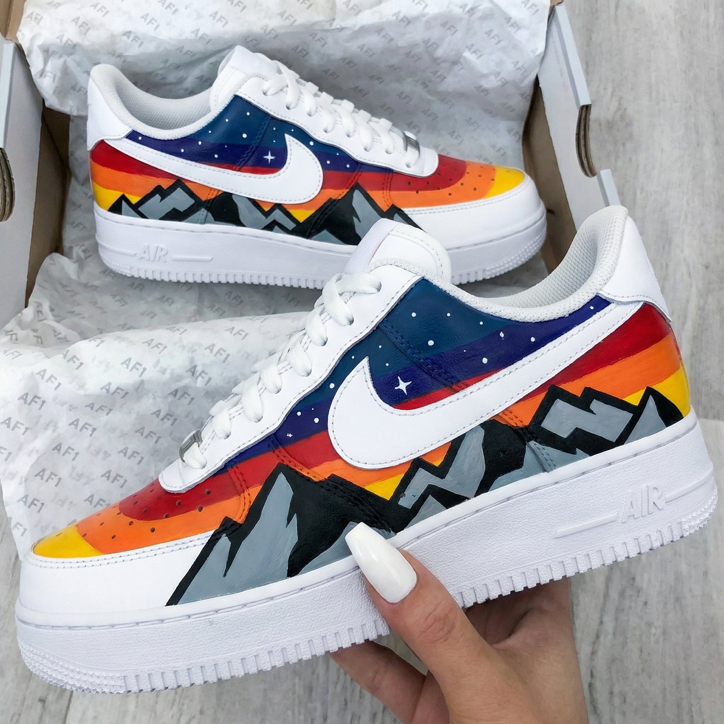 Blue Red Orange Yellow Starry Sky Mountain Custom AF 1s Shoes