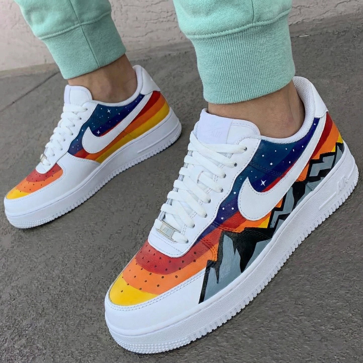 Blue Red Orange Yellow Starry Sky Mountain Custom AF 1s Shoes