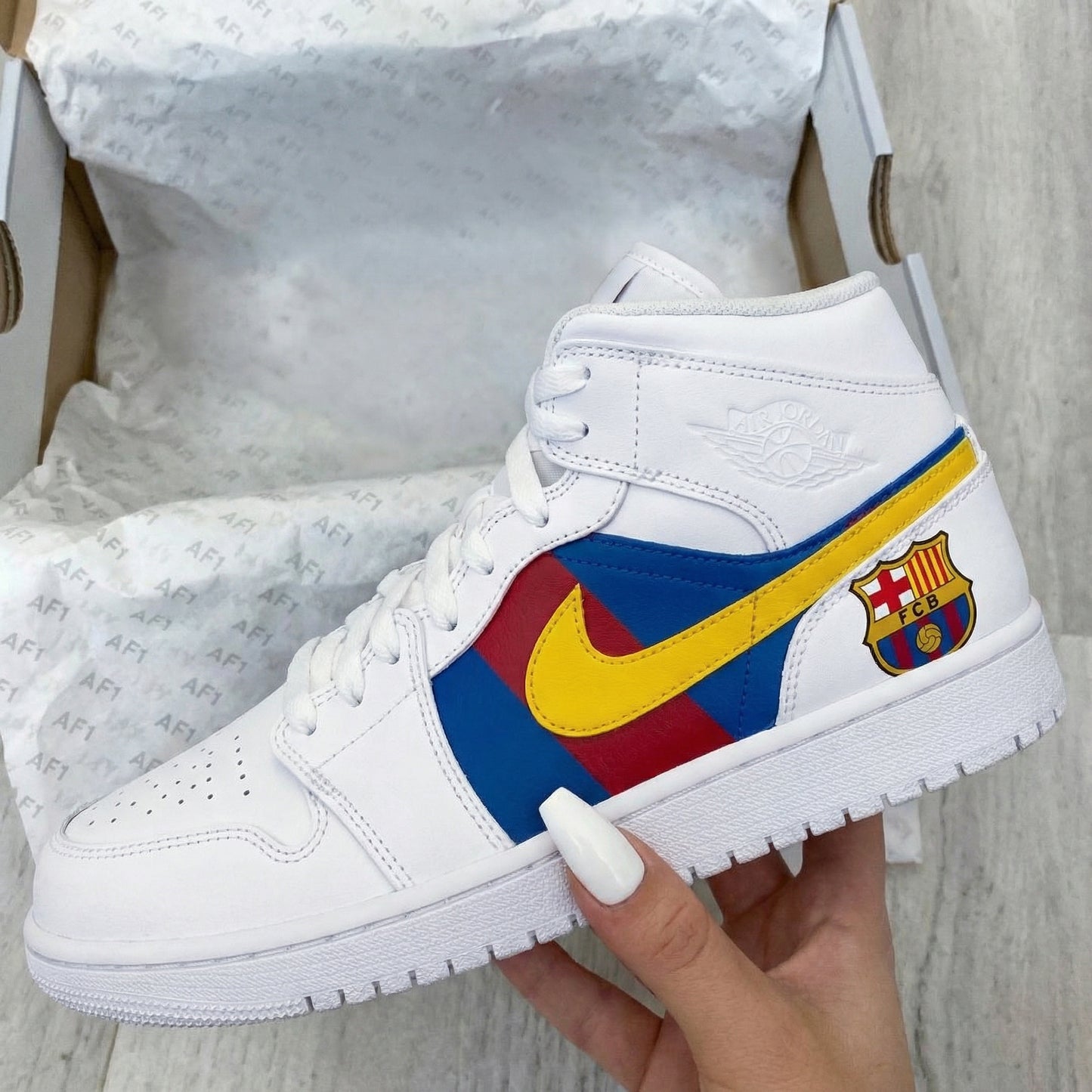 Blue Red Yellow FCB Logo Custom AJ 1s Shoes