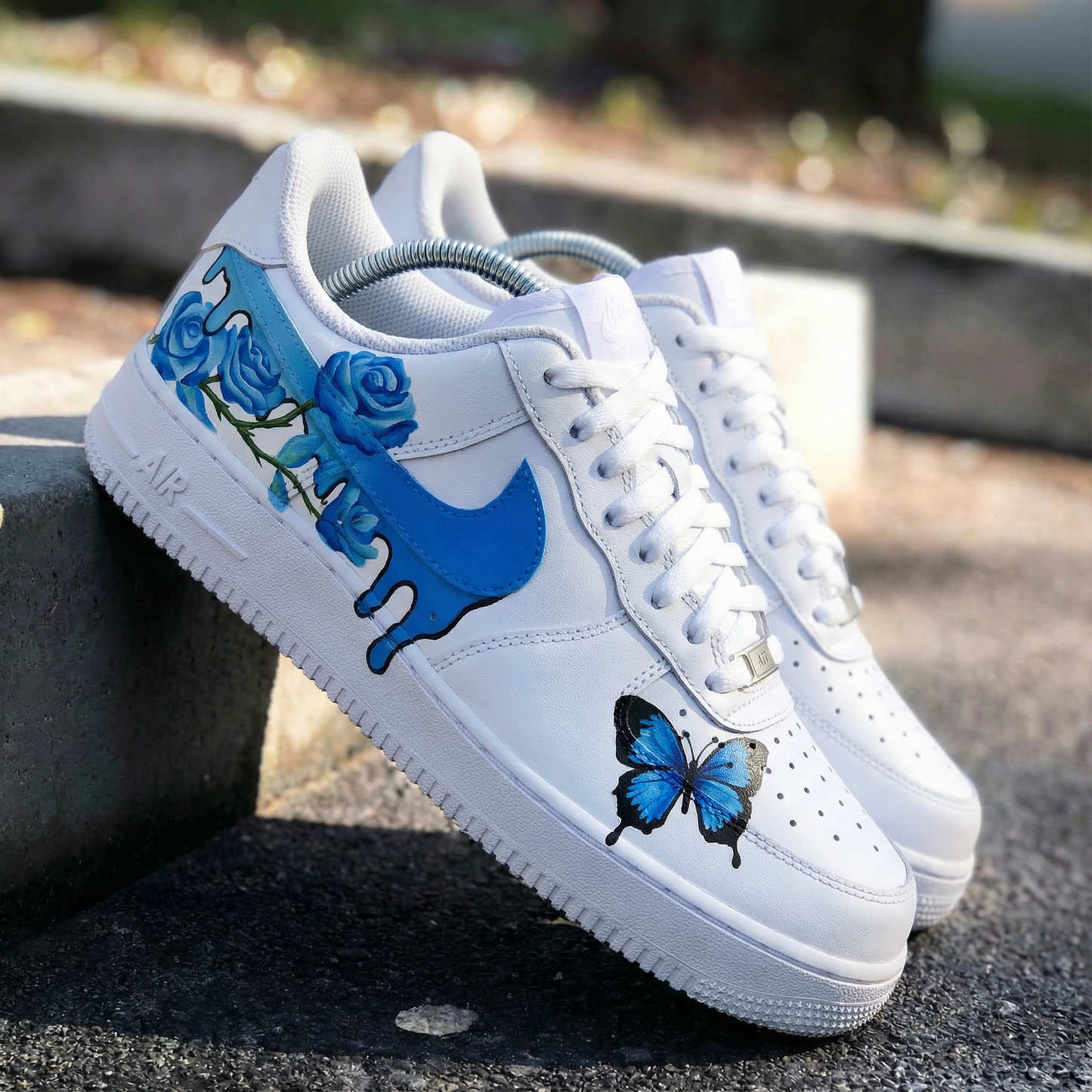 Blue Rose and Butterfly Custom AF 1s Shoes