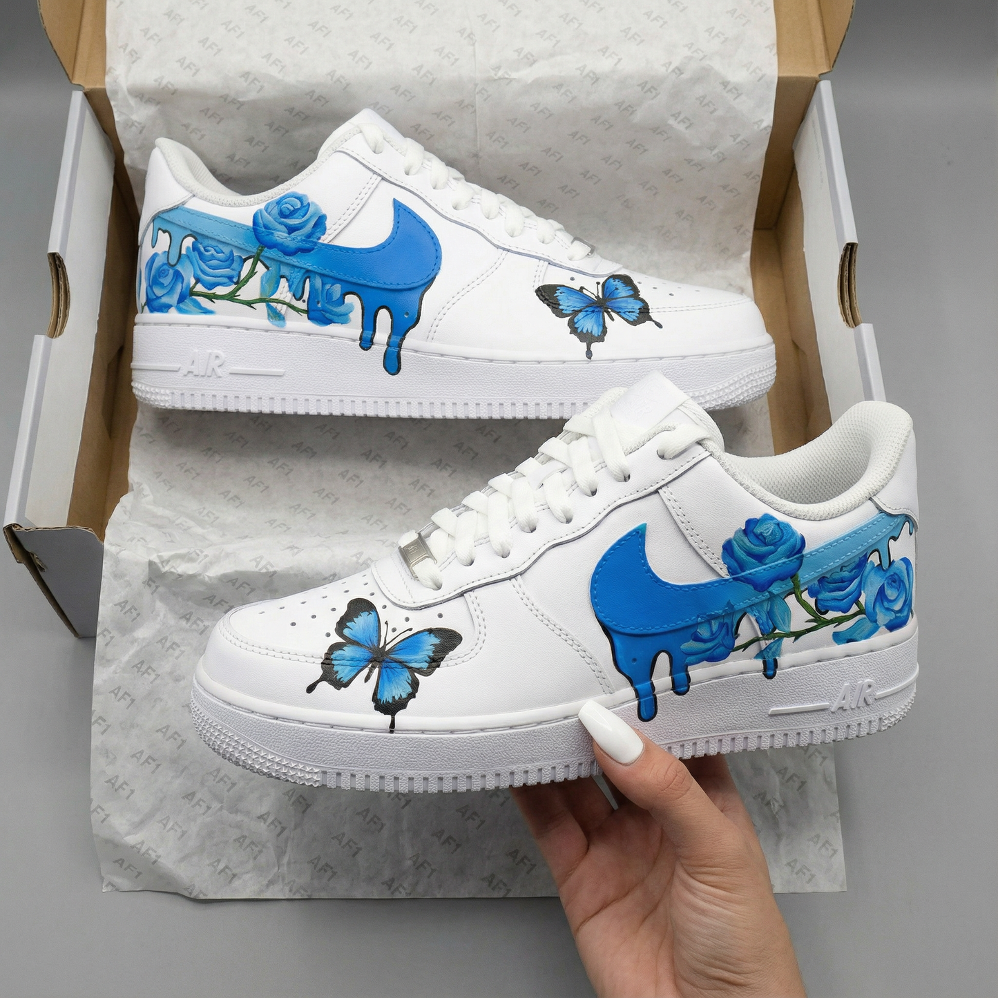 Blue Rose and Butterfly Custom AF 1s Shoes