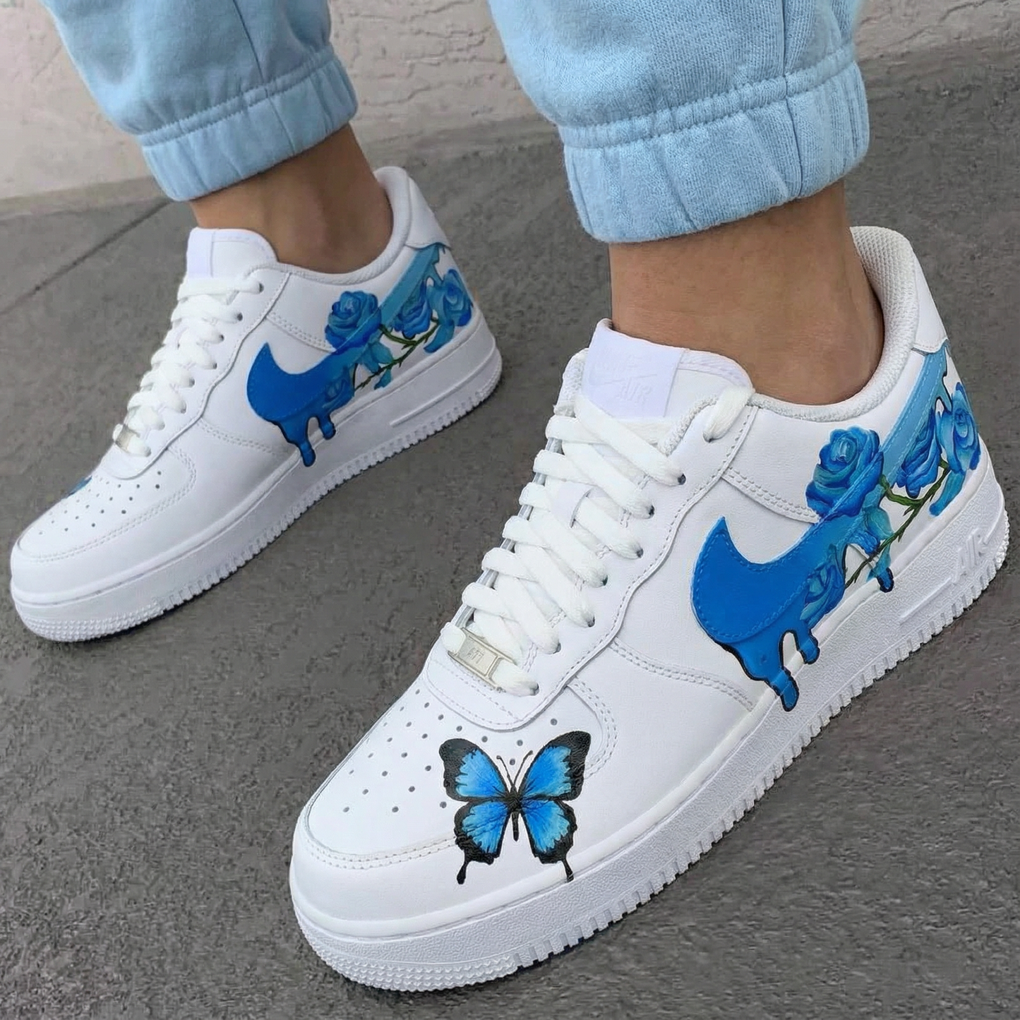 Blue Rose and Butterfly Custom AF 1s Shoes