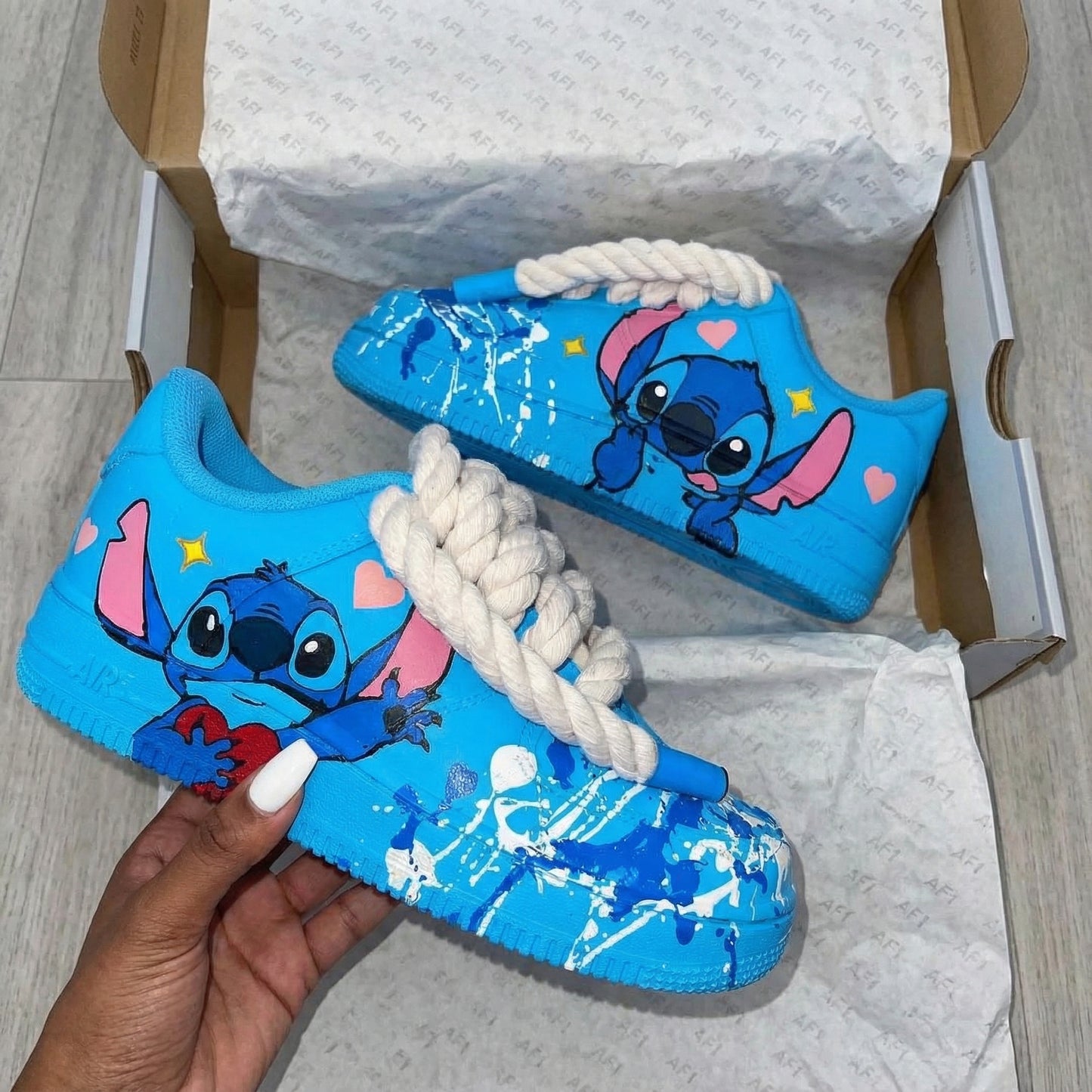 Blue Stitch Pattern Custom AF 1s Shoes