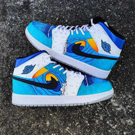 Blue White Wave Theme Custom AJ 1s Shoes
