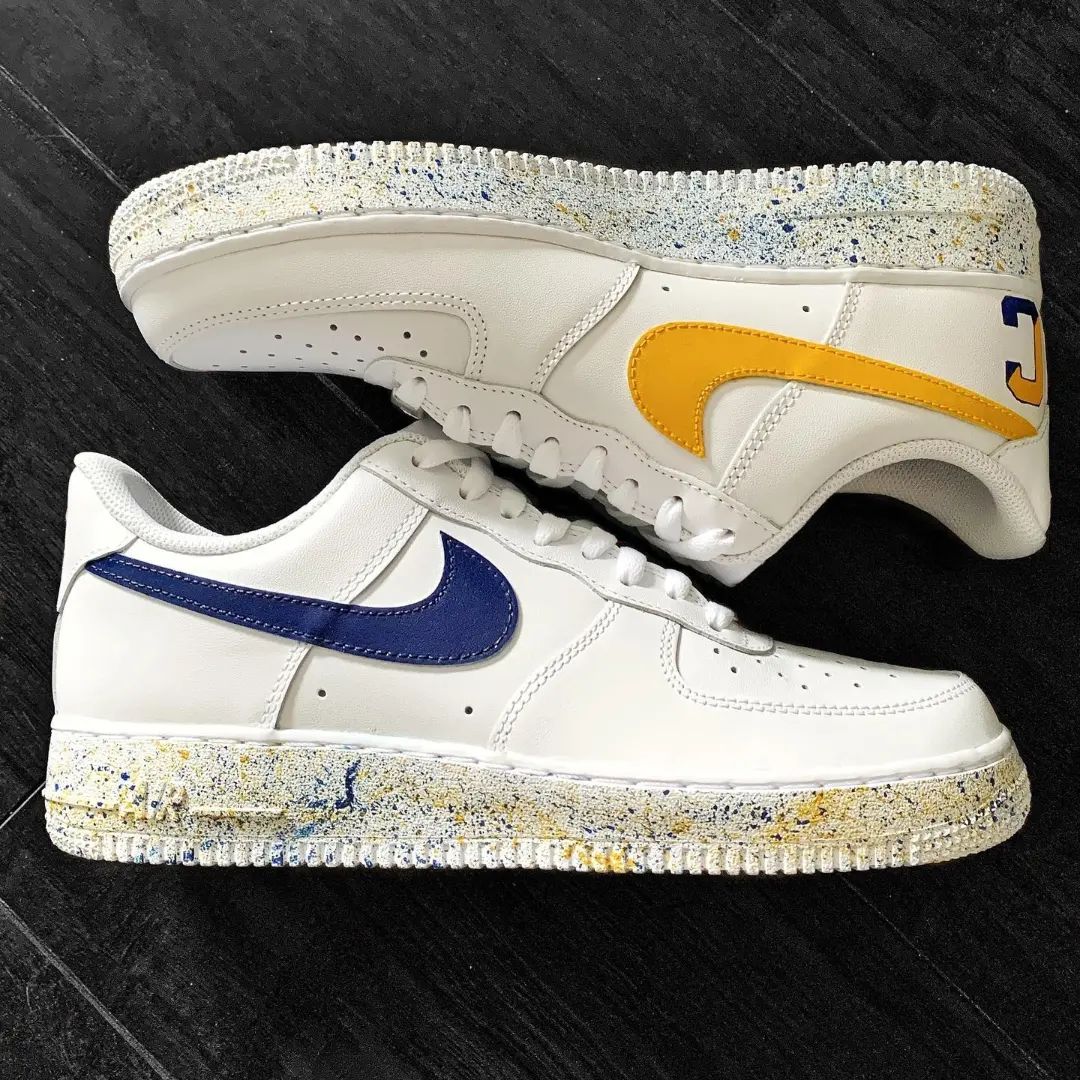 Blue Yellow Splatter Custom AF 1s Shoes