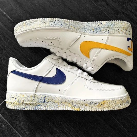 Blue Yellow Splatter Custom AF 1s Shoes