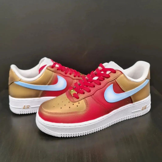 Bold Red Gold Baby Blue Design Custom AF 1s Shoes