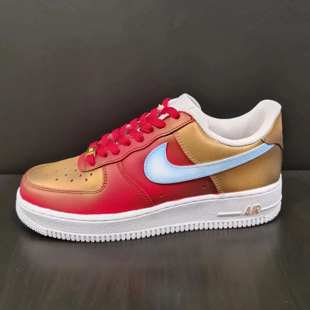Bold Red Gold Baby Blue Design Custom AF 1s Shoes