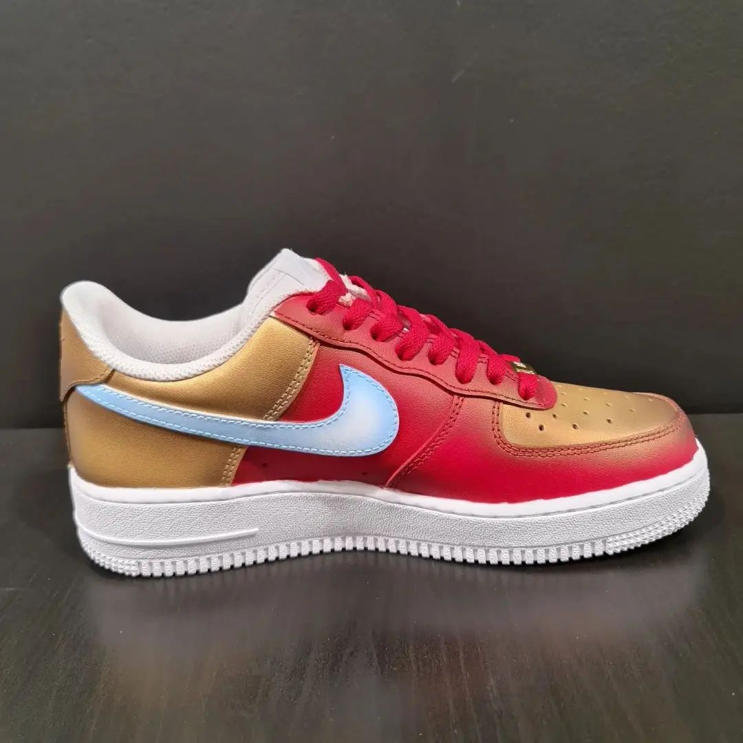 Bold Red Gold Baby Blue Design Custom AF 1s Shoes