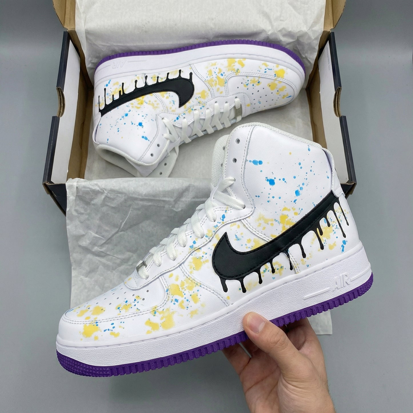 Bold Yellow Blue Splatter Custom AF 1s Shoes