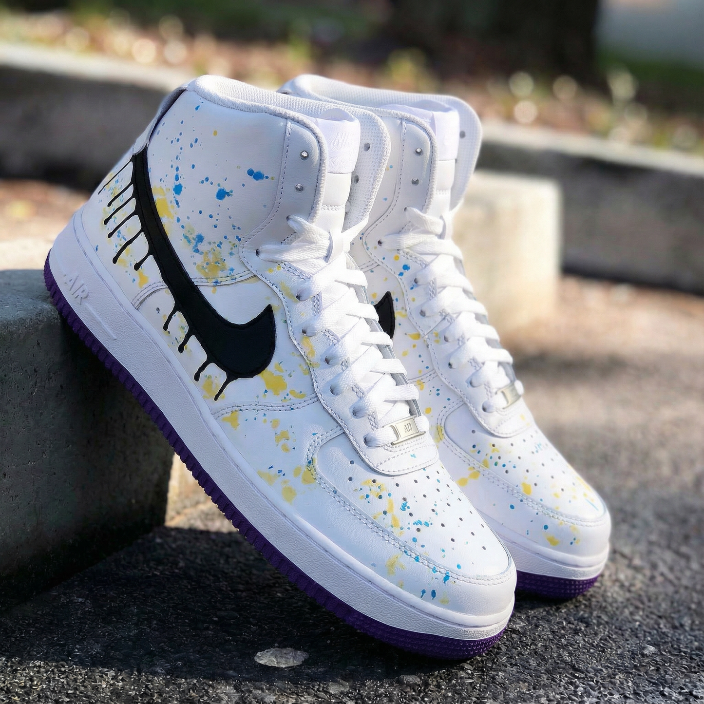 Bold Yellow Blue Splatter Custom AF 1s Shoes
